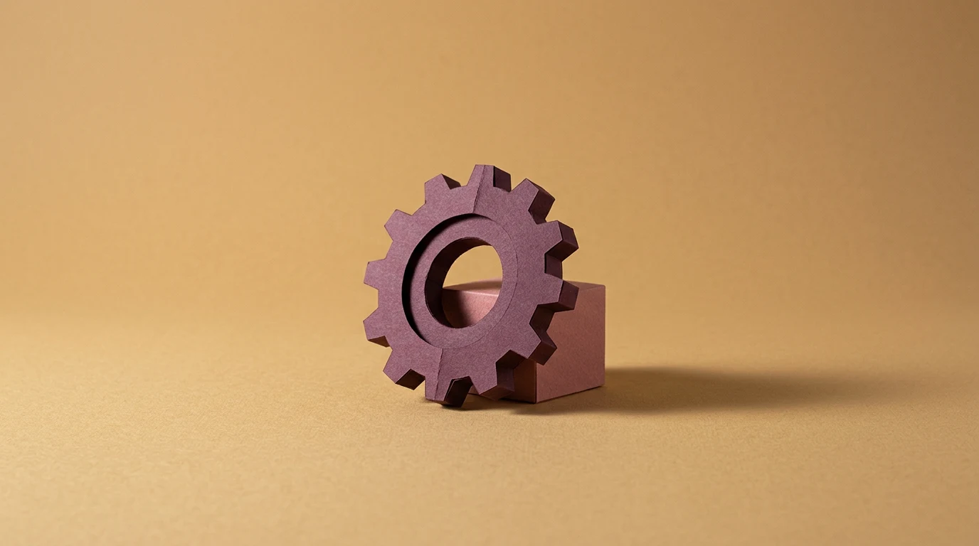 Mira Murati była szefowa techniczna OpenAI trzydniowa prezeska i założycielka Thinking Machines Lab - Promptowy Purple gear leaning on a small pink block on a warm yellow background, in a studio setup.