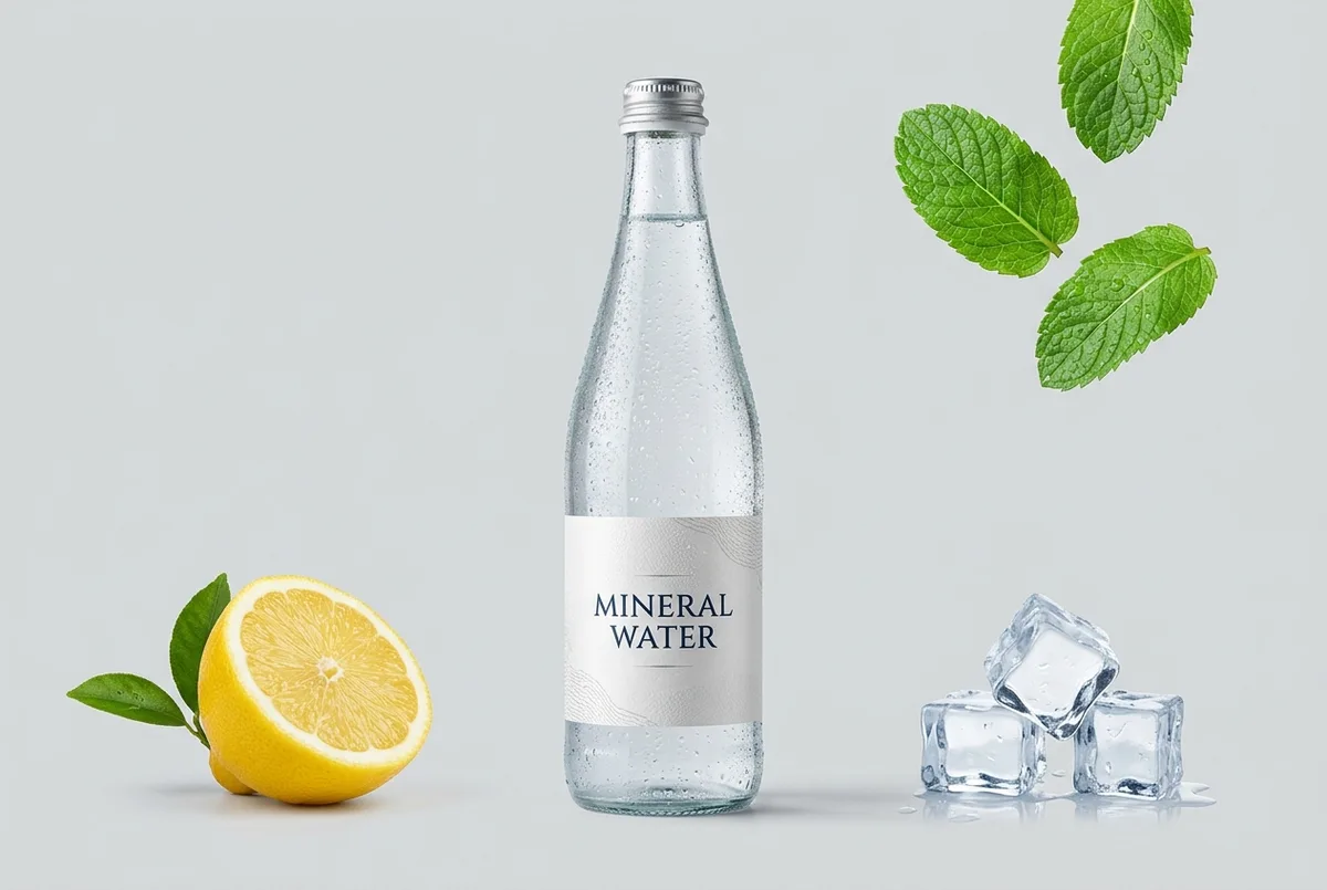 Nano Banana 2.1: reklama wody mineralnej z cytryną, miętą i lodem