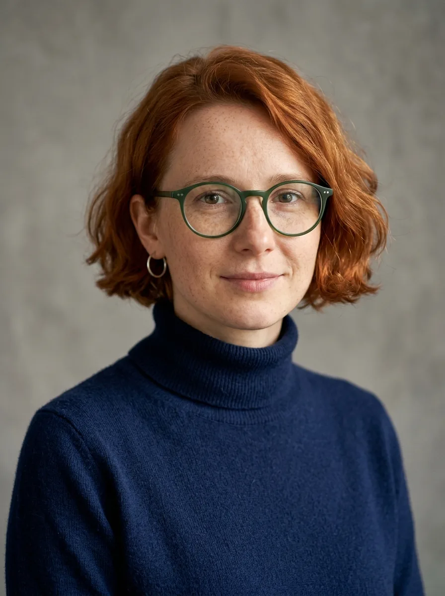 Nano Banana 2.1: portret rudej kobiety w zielonych okularach