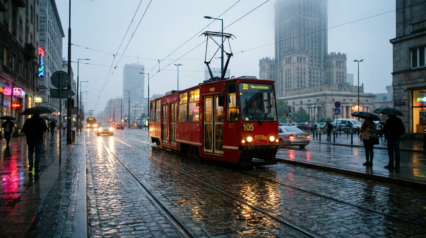 Warszawski tramwaj wygenerowany przez Nano Banana Pro