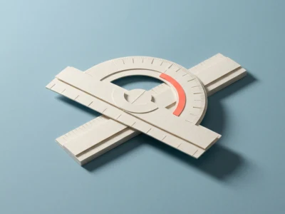 Photomath jak działa co jest darmowe i gdzie się myli - Promptowy Crossed white rulers with a semicircular protractor on a blue background, highlighting a red measurement arc (concept: precision measurement).