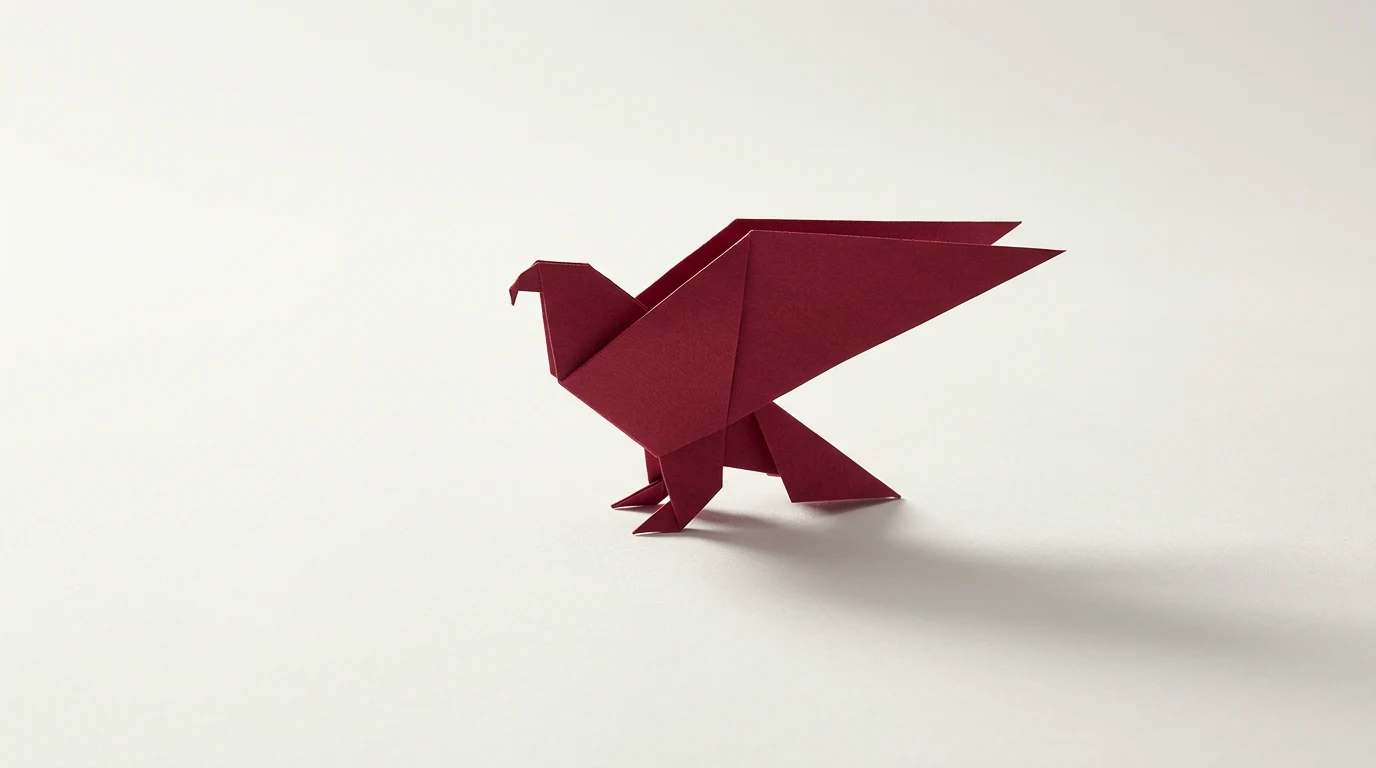 Polskie AI modele uczone po polsku Polacy w globalnych laboratoriach i czego nam brakuje - Promptowy Red origami bird standing on a white surface with a soft shadow behind it