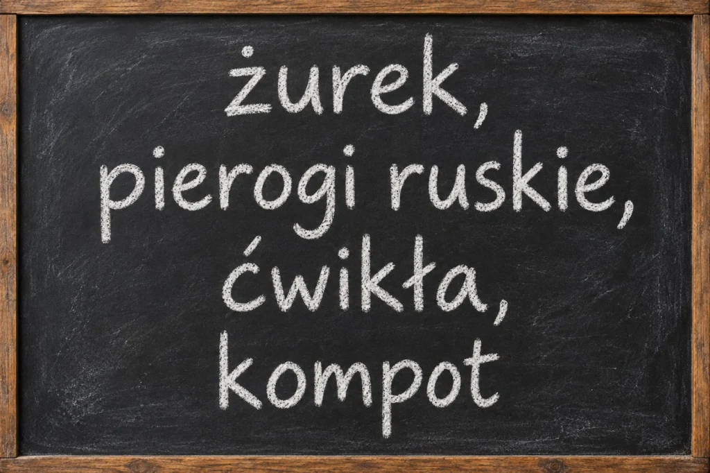 Tablica kredowa z menu po polsku
