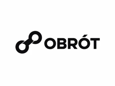 Geometryczny symbol dwóch ogniw obok nazwy OBRÓT. - Promptowy Obrót logo featuring an abstract chain of two connected circles beside the word OBRÓT in bold letters.