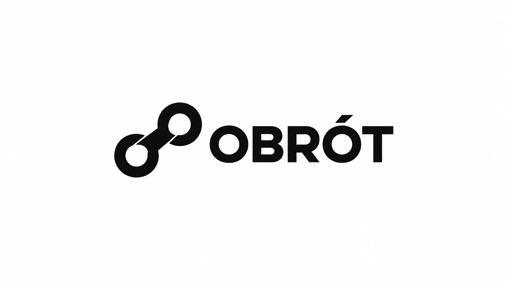 Obrót logo featuring an abstract chain of two connected circles beside the word OBRÓT in bold letters.