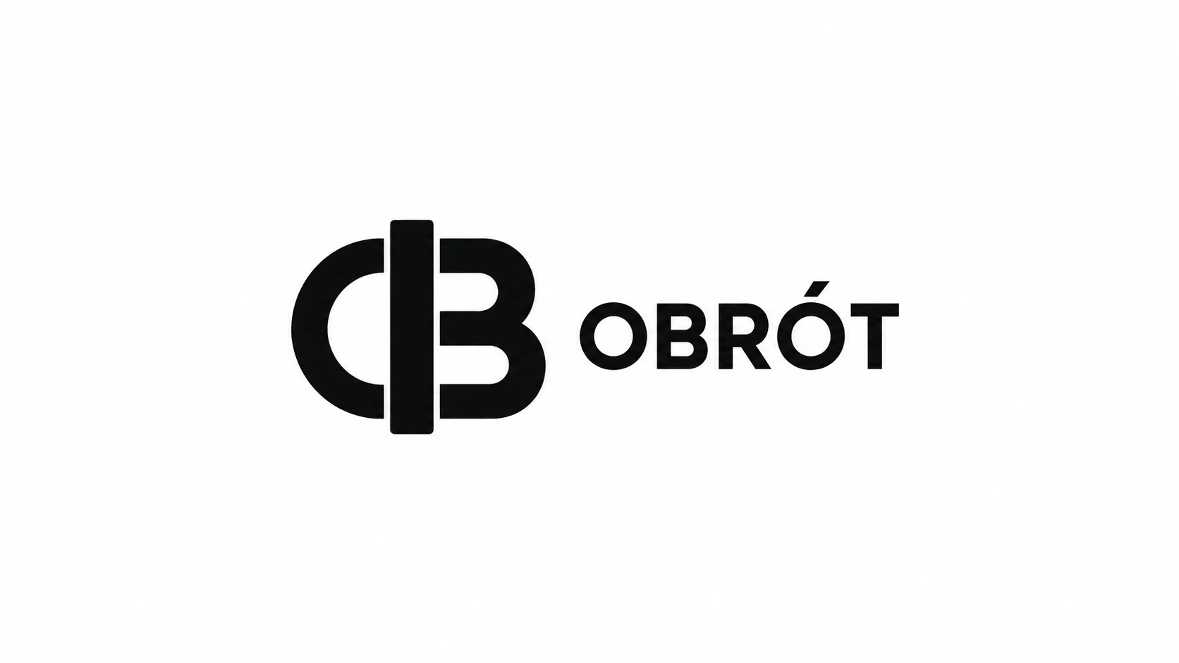 Czarny monogram obok napisu OBRÓT.