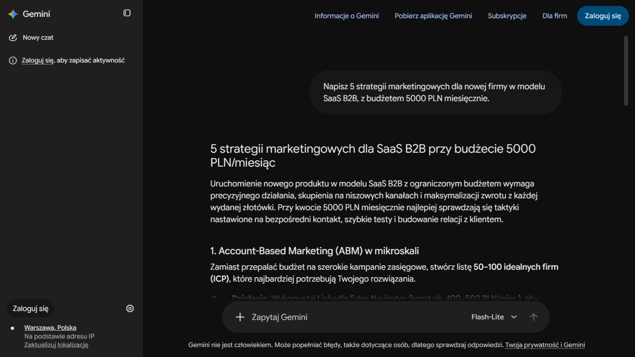 Fragment odpowiedzi o marketingu SaaS z budżetem 5000 PLN