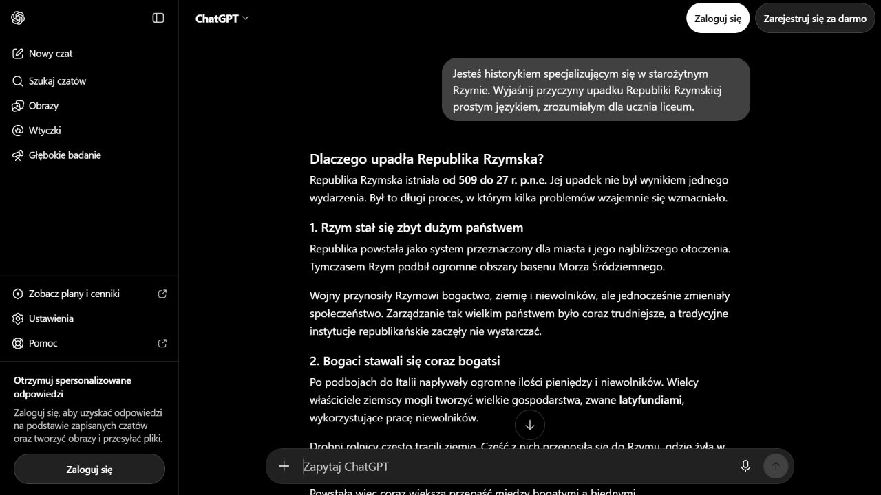 Początek wyjaśnienia upadku Republiki Rzymskiej dla licealisty