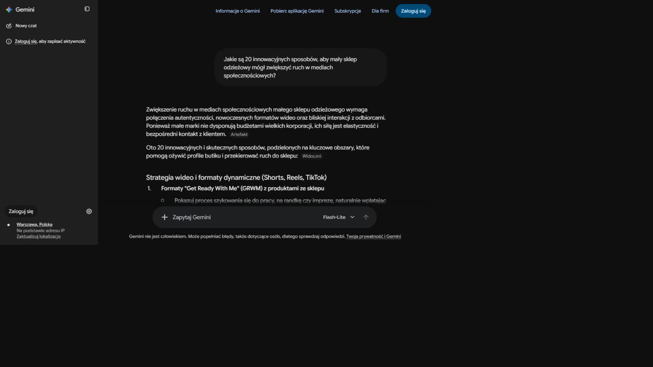 Początek listy działań w mediach społecznościowych dla sklepu odzieżowego