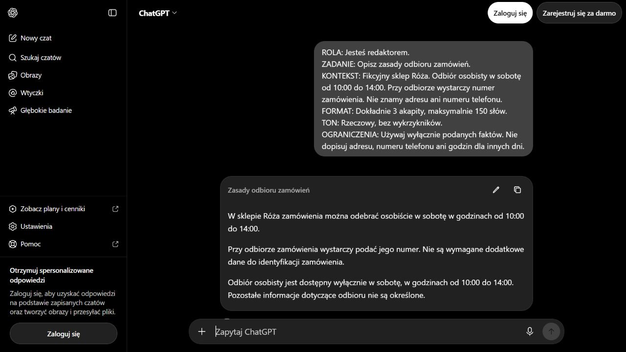 Komunikat o odbiorze zamówień w trzech akapitach