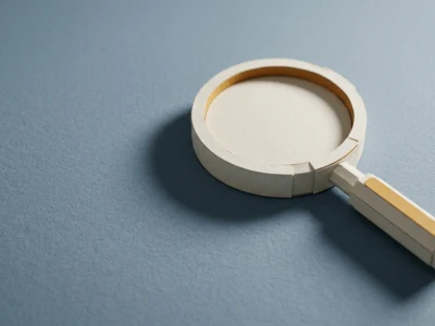 Round white tape dispenser with a rectangular handle on a blue surface, holding masking tape ready to dispense.