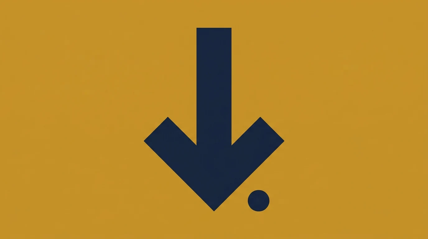 Download icon: a dark blue downward arrow with a dot on an orange background, indicating a download action