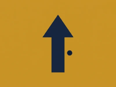 Blue upward arrow on an orange background, with a small dark dot to the right of the arrow shaft (upload icon)