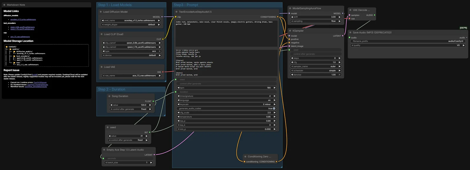 Szablon ACE-Step 1.5 w menu Templates w ComfyUI