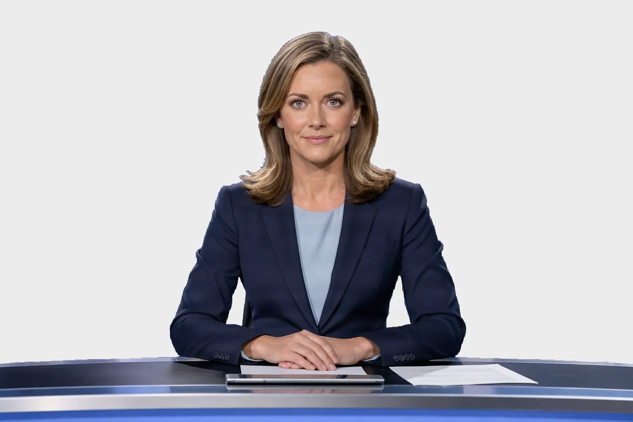 prezenterka z biurkiem