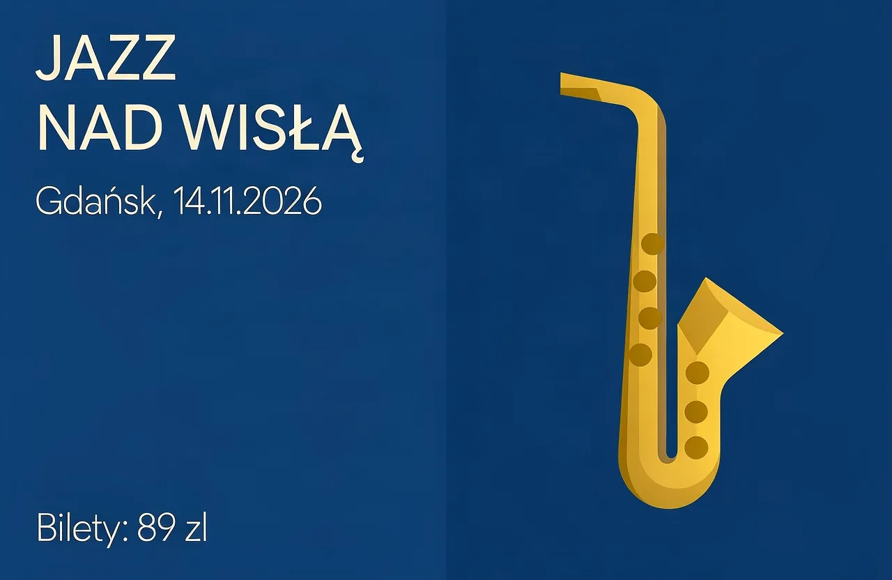 Skrót promptu: Plakat „JAZZ NAD WISŁĄ”, Gdańsk, data, „Bilety: 89 zł”