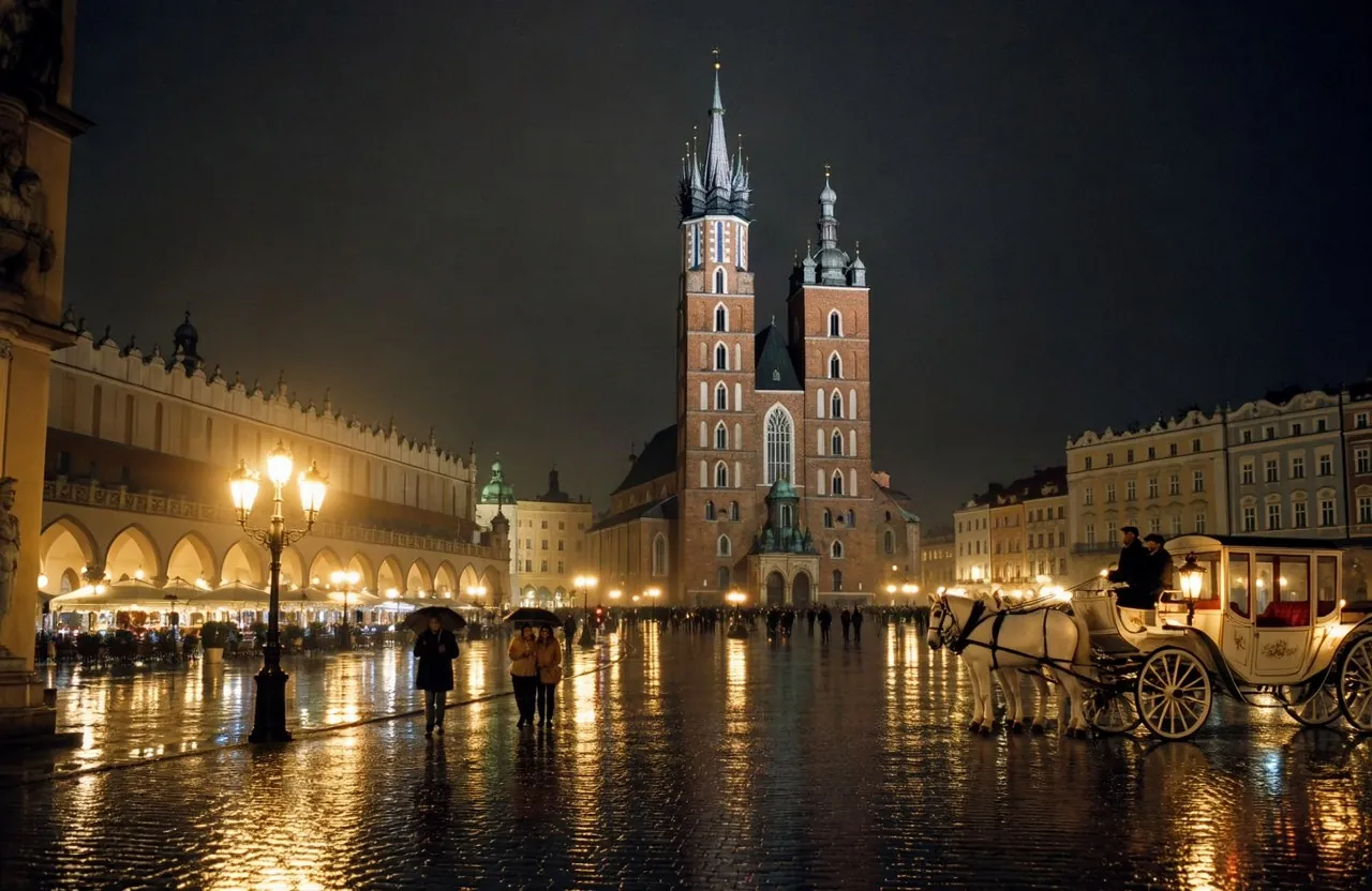 Kraków nocą: Mariacki rozpoznawalny