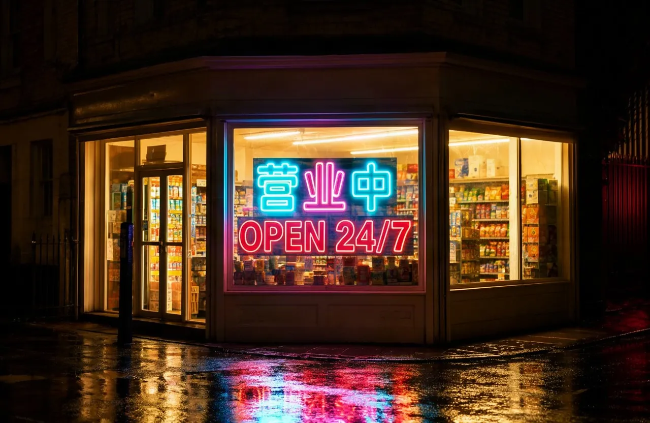 MOSS Image: neon „营业中 / OPEN 24/7”