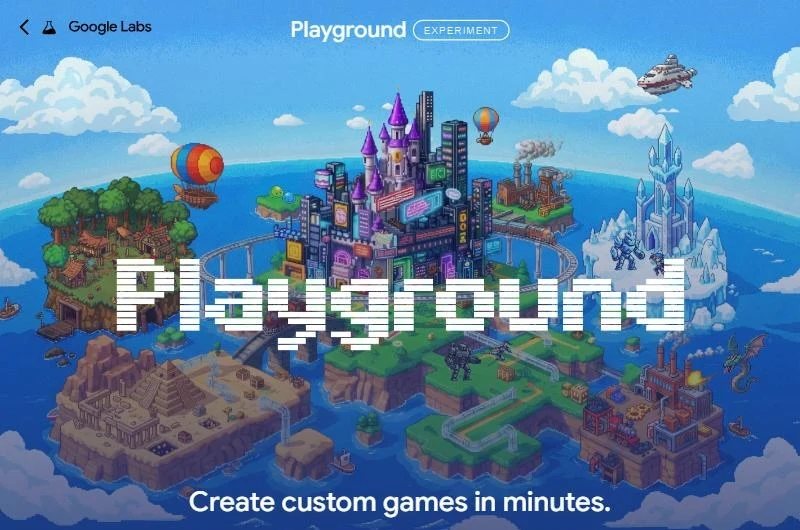 Strona Google Labs Playground z hasłem Create custom games in minutes