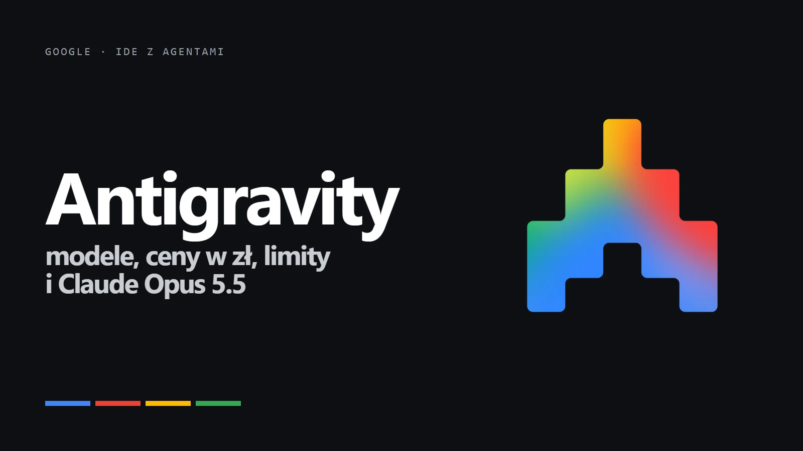 Logo Google Antigravity na ciemnym tle - przewodnik po edytorze z agentami