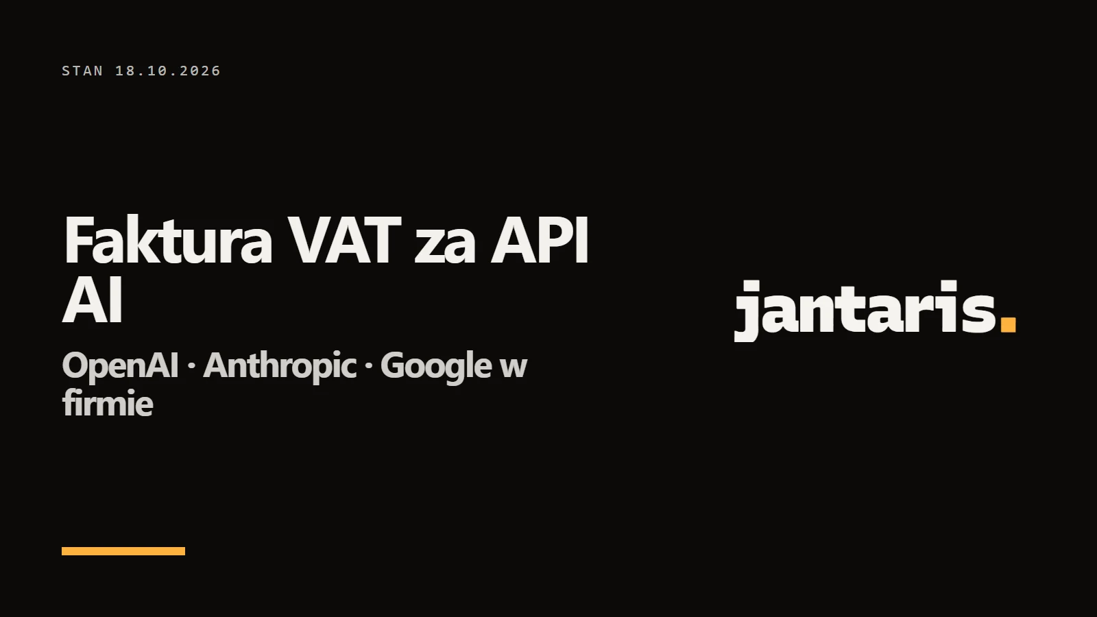 Logo Jantaris i napis Faktura VAT za API AI - OpenAI · Anthropic · Google w firmie