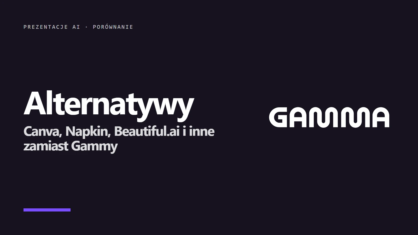 Logo Gamma i napis Alternatywy - Canva, Napkin, Beautiful.ai