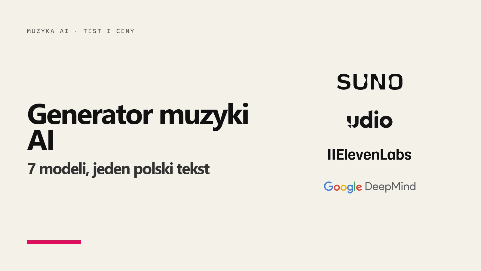 Logo Suno, Udio, ElevenLabs i Google DeepMind - porównanie generatorów muzyki AI