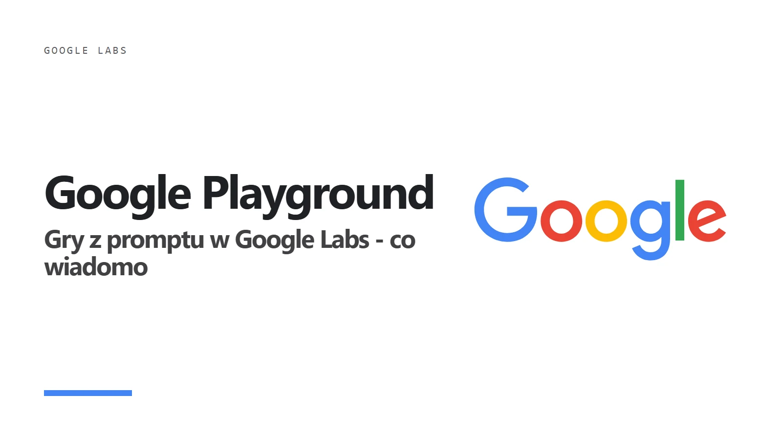 Logo Google i napis Google Playground - gry z promptu w Google Labs