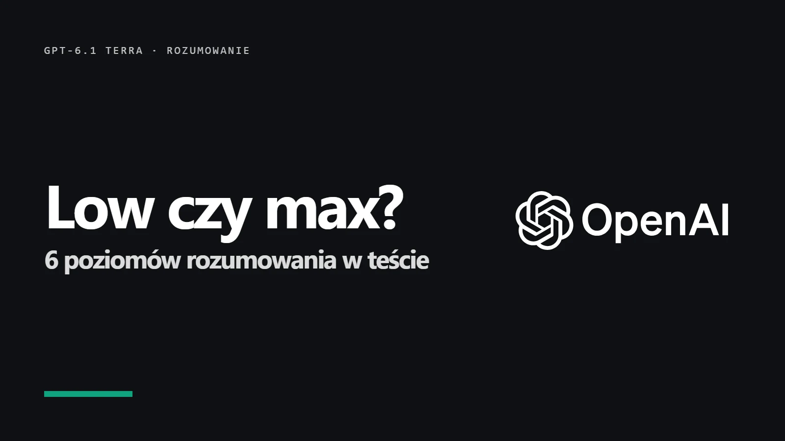 Logo OpenAI i napis Low czy max? - 6 poziomów rozumowania GPT-6.1 Terra w teście
