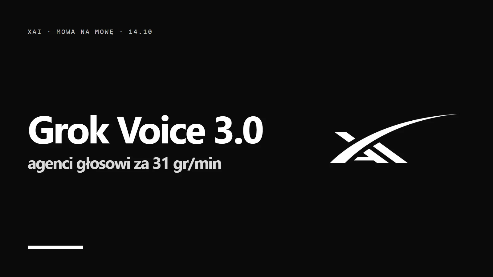 Logo i napis Grok Voice 3.0 - agenci głosowi za 31 gr/min