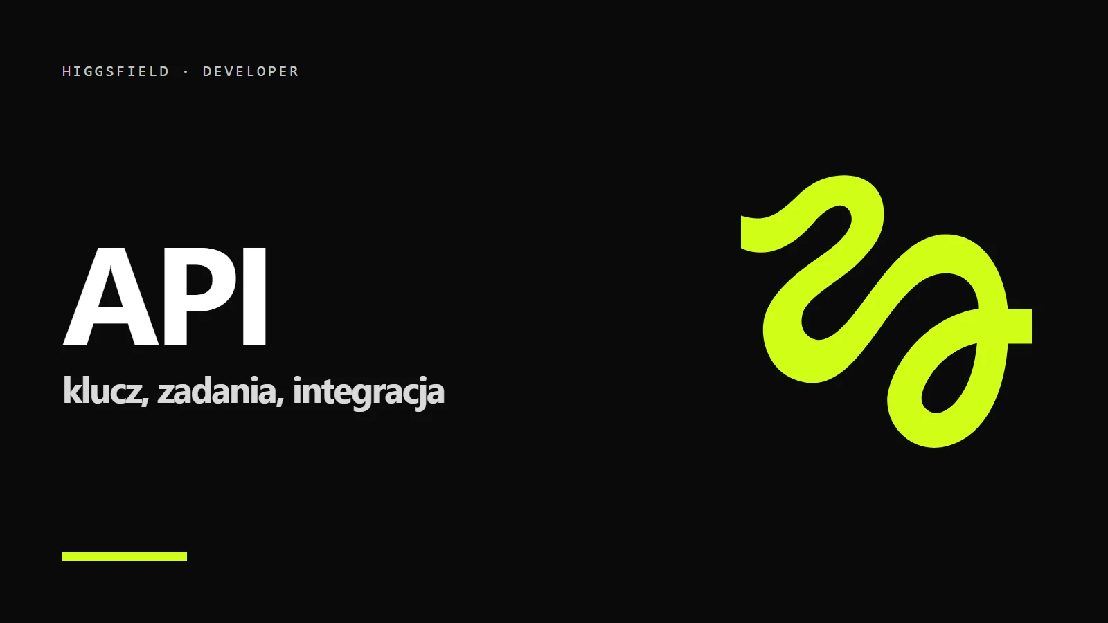 Logo Higgsfield na czarnym tle - Higgsfield API: klucz, integracja i obsługa zadań