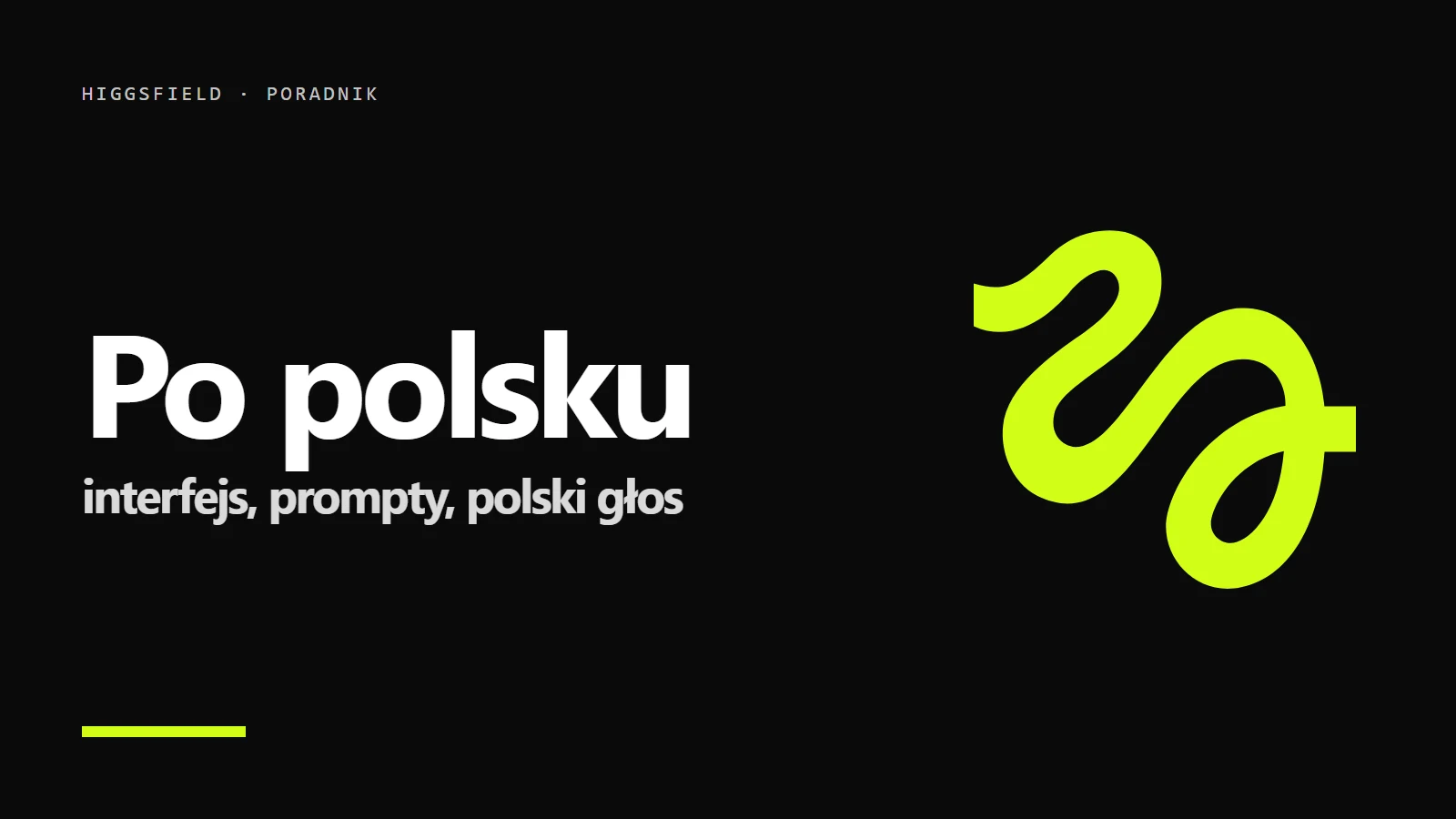 Logo Higgsfield na czarnym tle - Higgsfield po polsku: interfejs, polskie prompty, głos i napisy