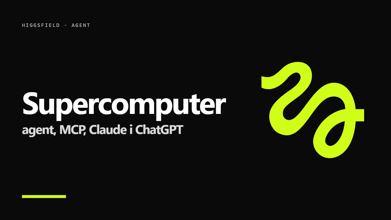 Logo Higgsfield na czarnym tle - Higgsfield Supercomputer i MCP: agent, Claude, ChatGPT i koszty