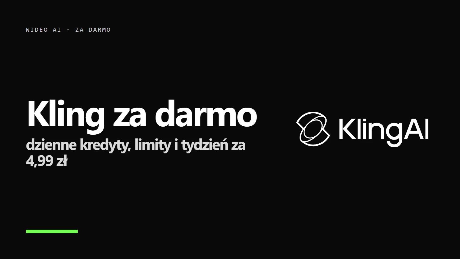Logo Kling AI i napis Kling za darmo - dzienne kredyty i limity