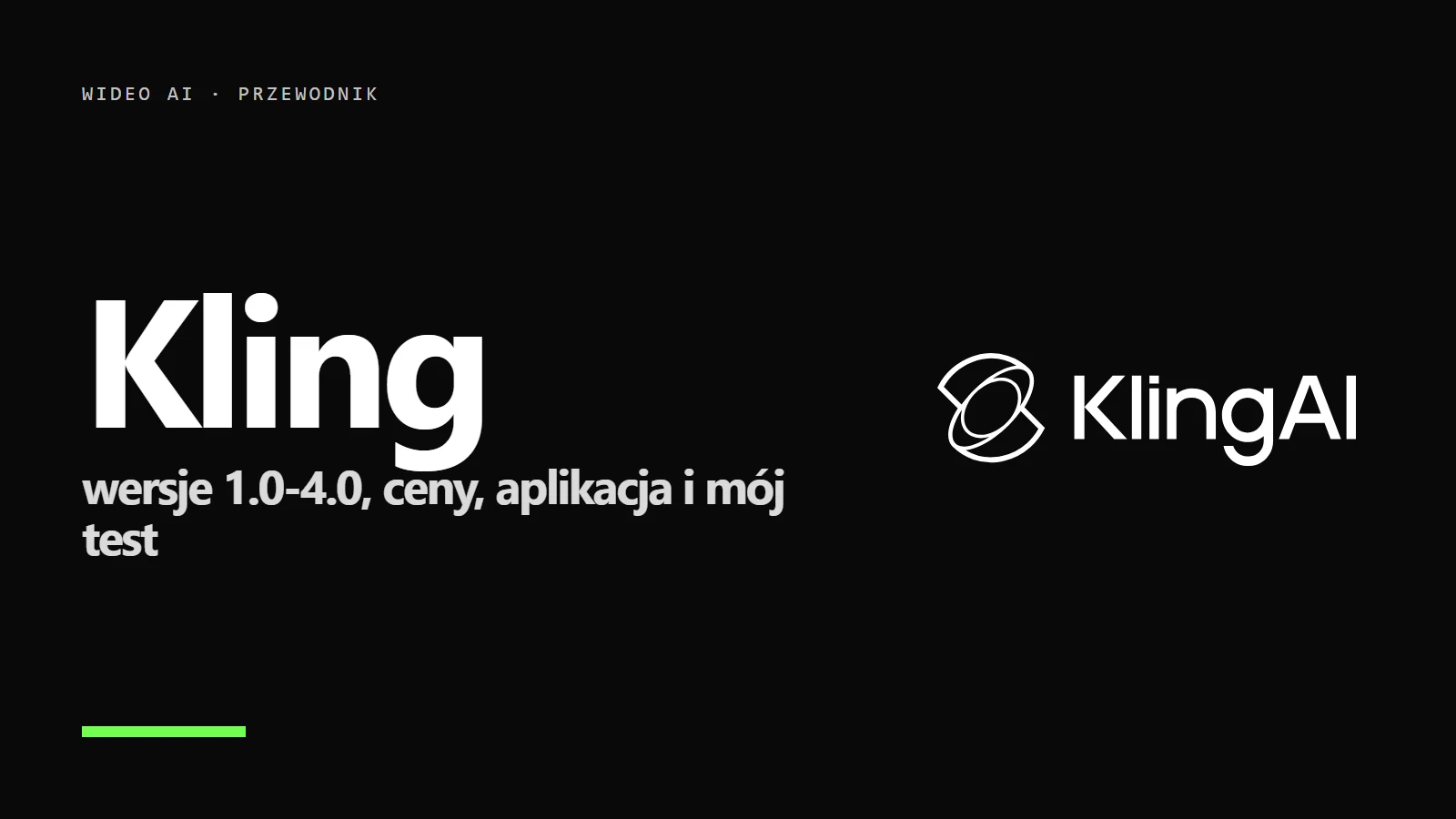 Logo Kling AI na czarnym tle - przewodnik po wersjach, cenach i aplikacji Kling