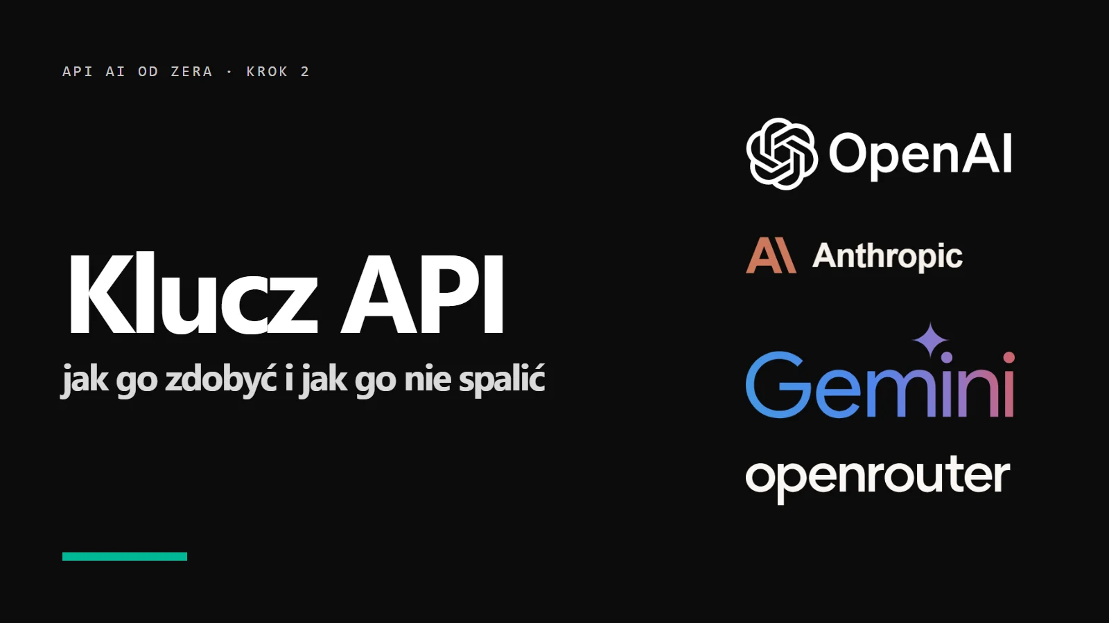 Logo OpenAI, Anthropic, Gemini i OpenRouter obok napisu Klucz API