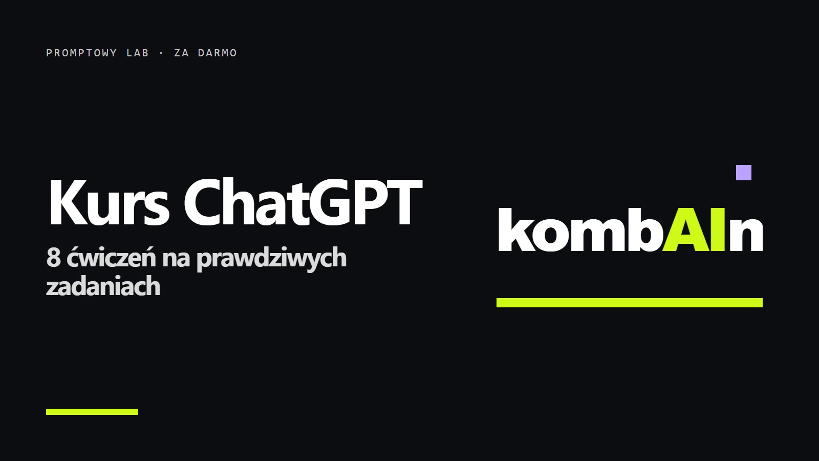 Logo kombAIn i napis Kurs ChatGPT - 8 ćwiczeń na prawdziwych zadaniach