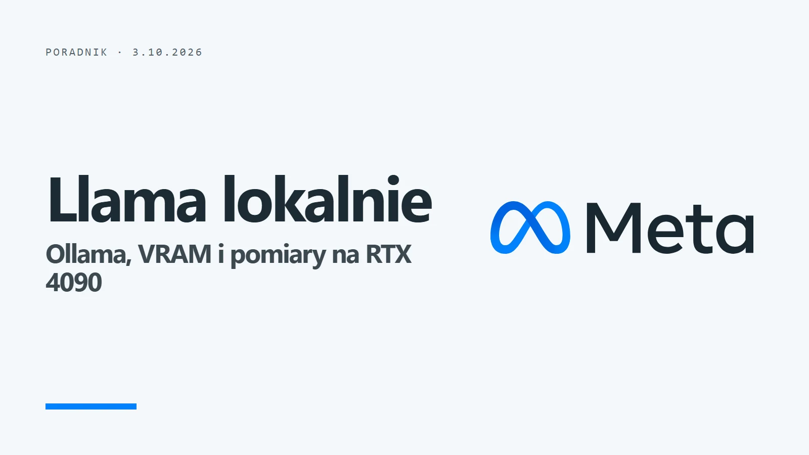 Logo Meta i napis Llama lokalnie - Ollama, VRAM i pomiary na RTX 4090
