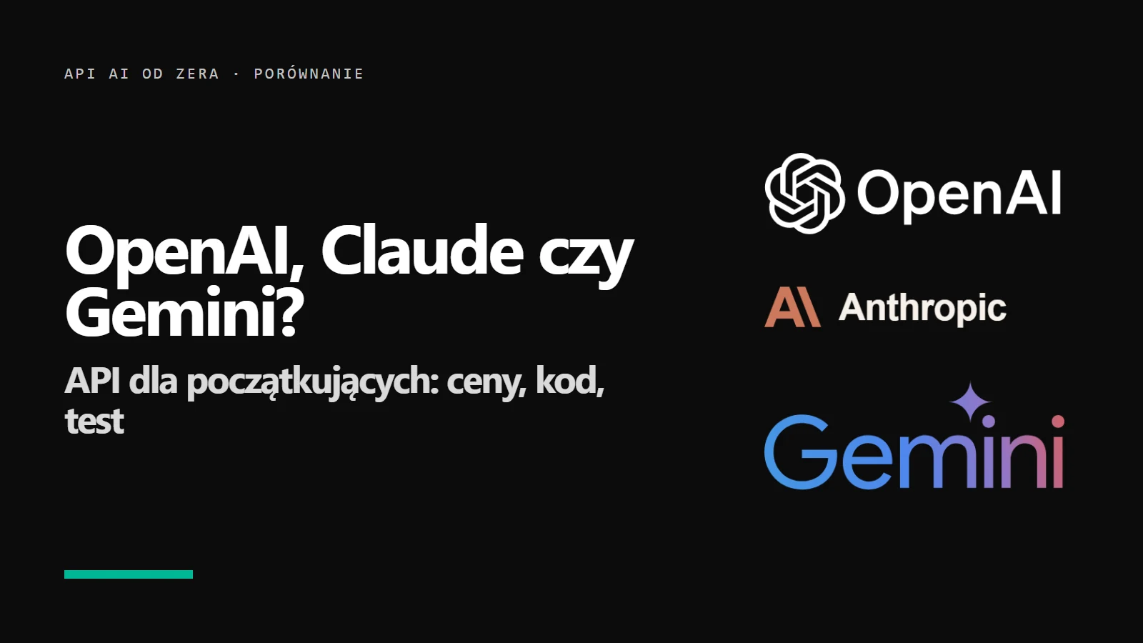 Logo OpenAI, Anthropic i Gemini - porównanie API dla początkujących
