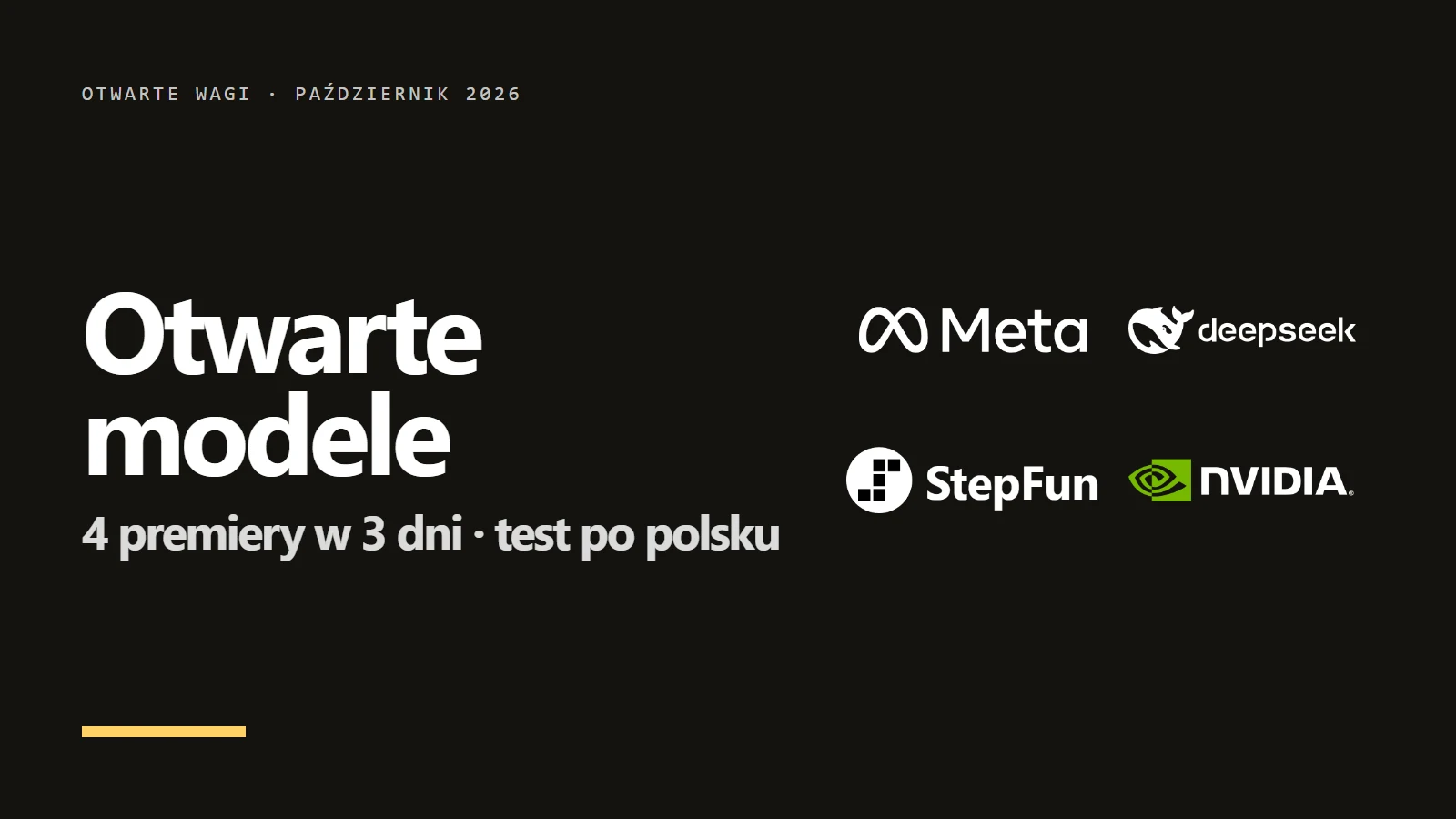 Logo i napis Otwarte modele - 4 premiery w 3 dni · test po polsku