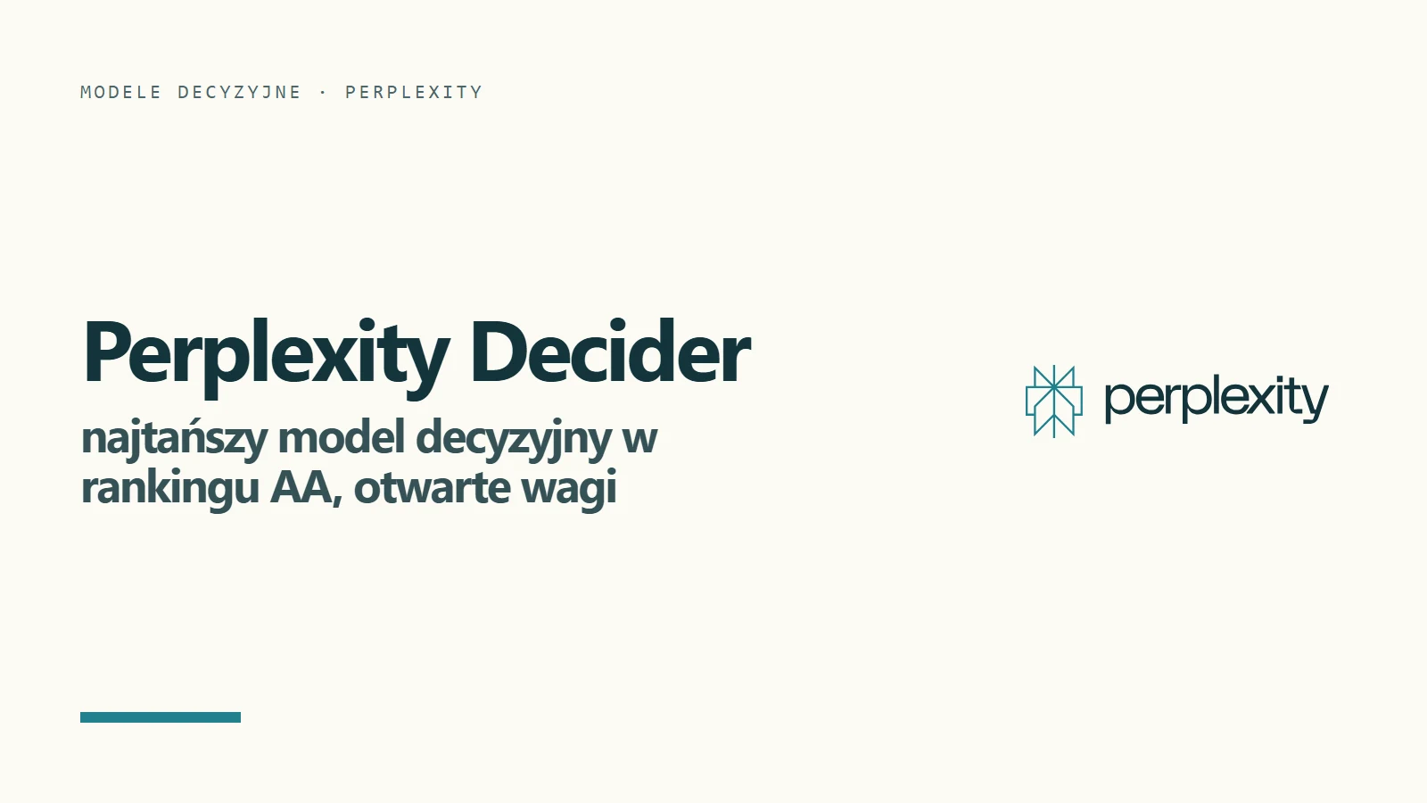 Logo Perplexity i napis Perplexity Decider - najtańszy model decyzyjny w rankingu AA