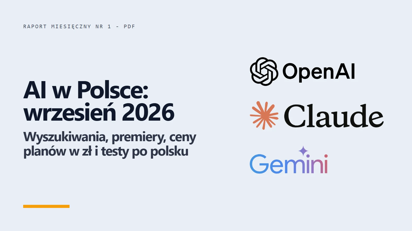 Okładka raportu AI w Polsce za wrzesień 2026 - wykres wyszukiwań modeli i narzędzi AI