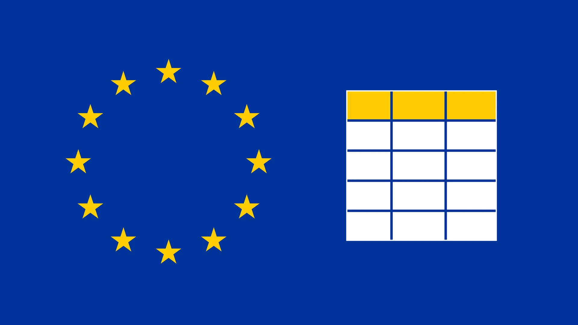 Krąg gwiazd UE i tabela - rejestr narzędzi AI w firmie