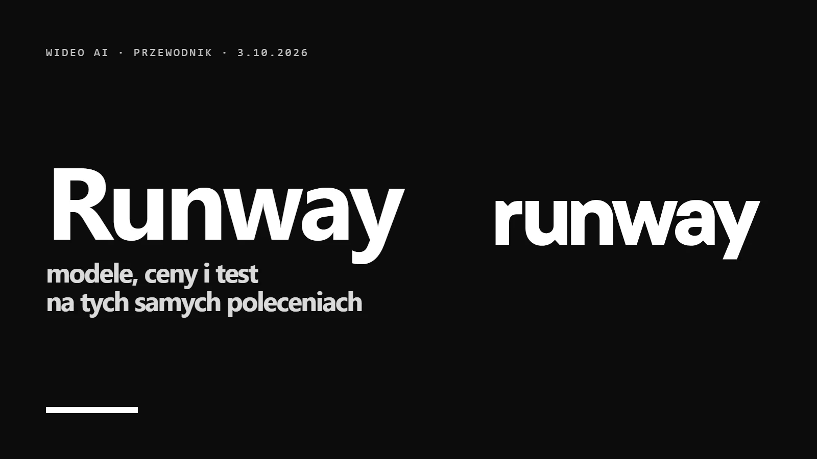 Oficjalne logo Runway na czarnym tle - przewodnik po generatorze wideo Runway