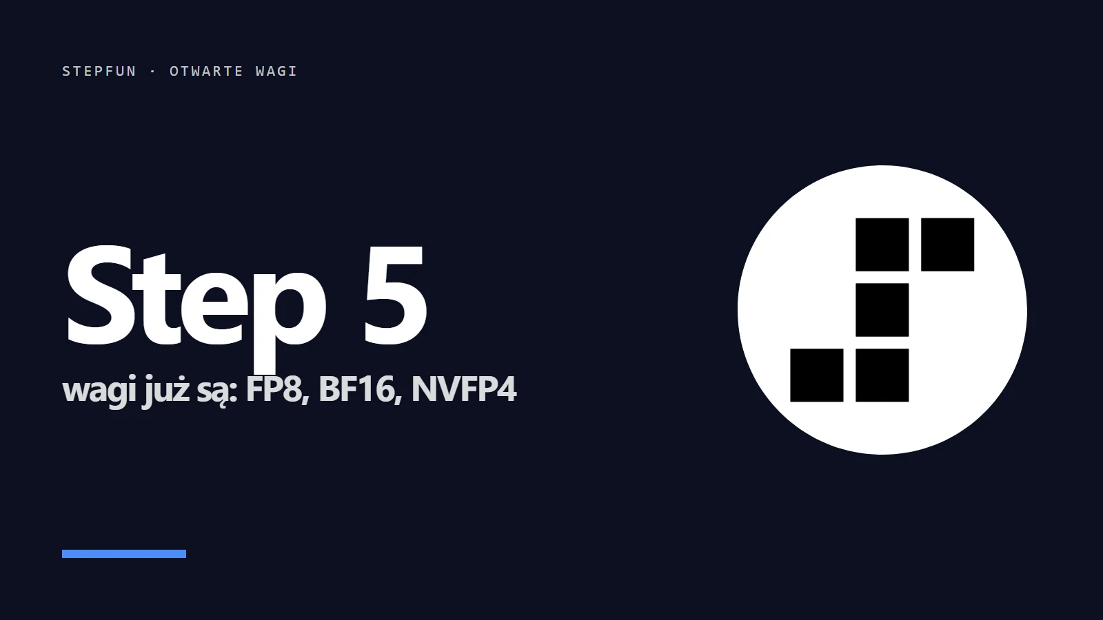 Logo i napis Step 5 - wagi już są: FP8, BF16, NVFP4