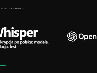 Logo OpenAI na czarnym tle i napis Whisper - przewodnik po transkrypcji po polsku