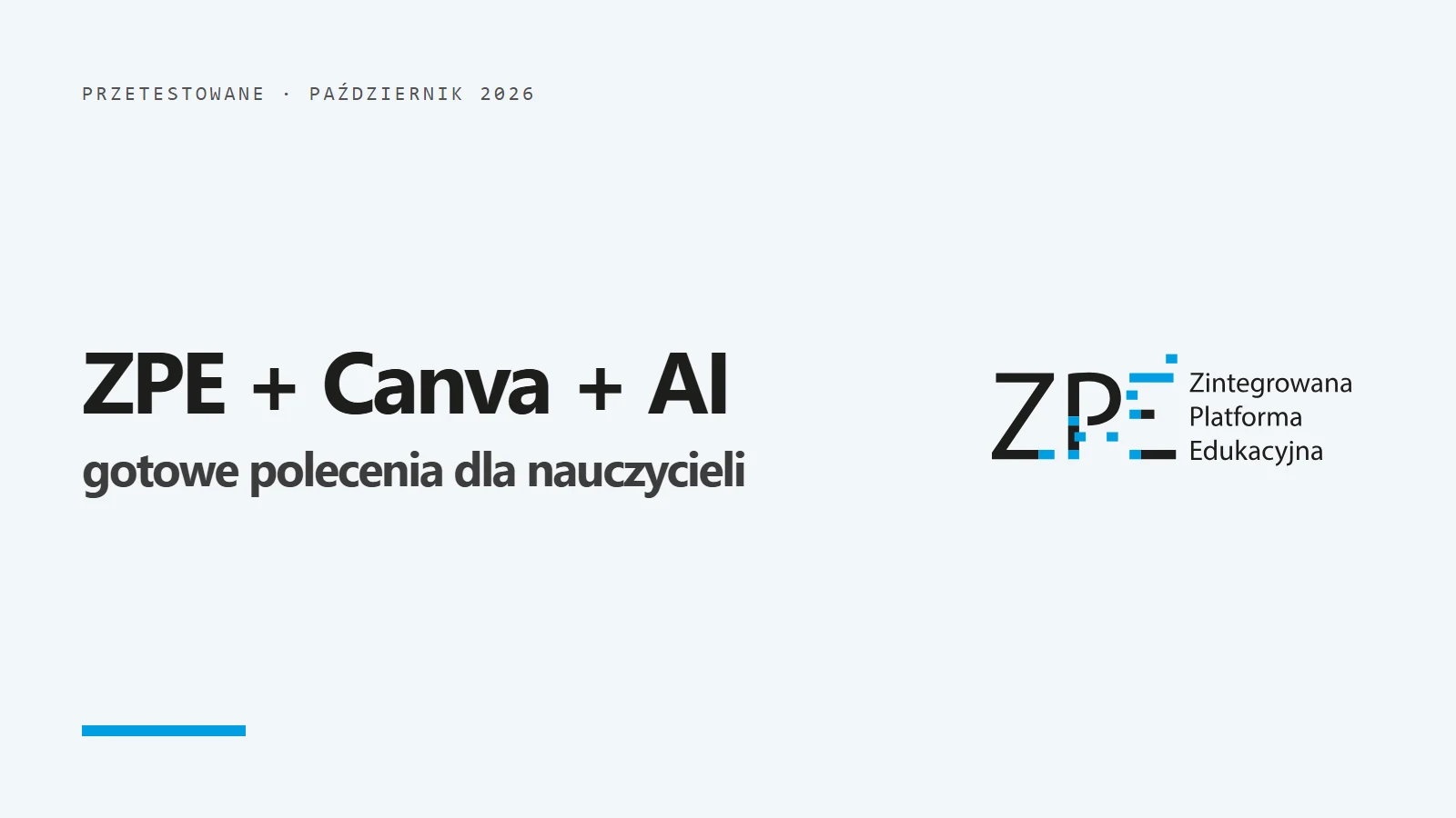 Logo ZPE i napis ZPE + Canva + AI - gotowe polecenia dla nauczycieli