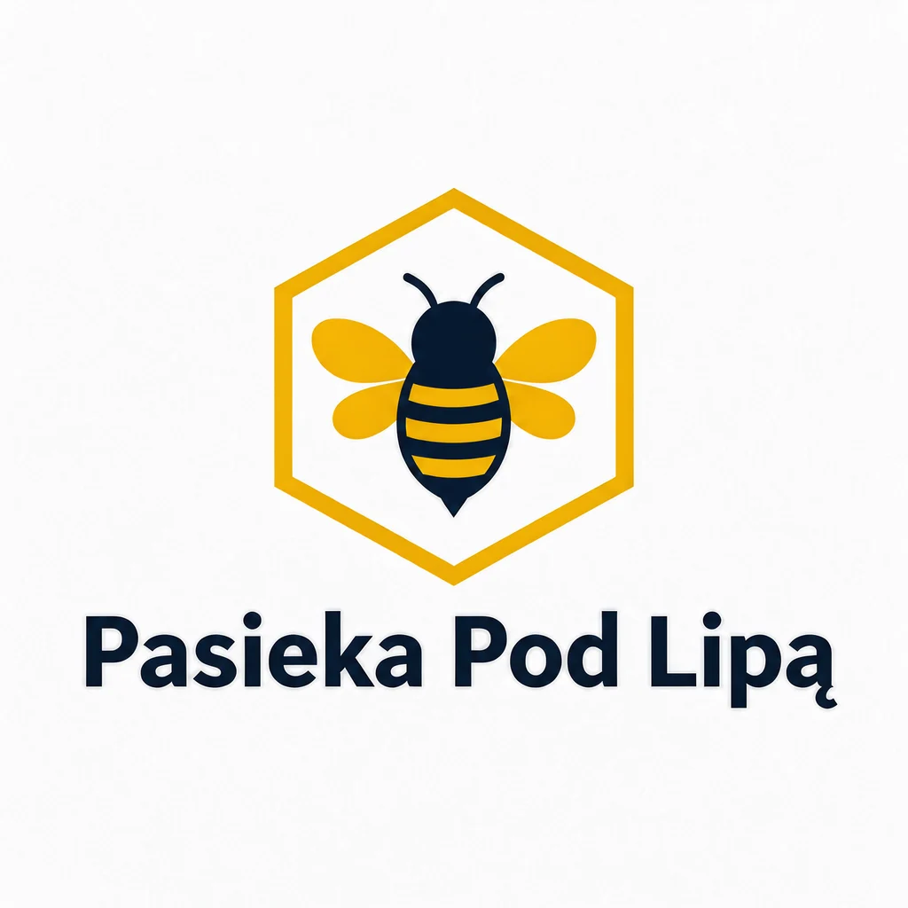 FLUX 3: płaskie logo pasieki „Pasieka Pod Lipą” z pszczołą w sześciokącie