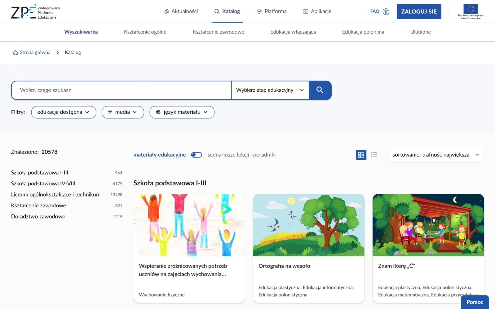 Katalog ZPE: 20 578 materiałów z podziałem na etapy edukacyjne - zrzut z 3 października 2026