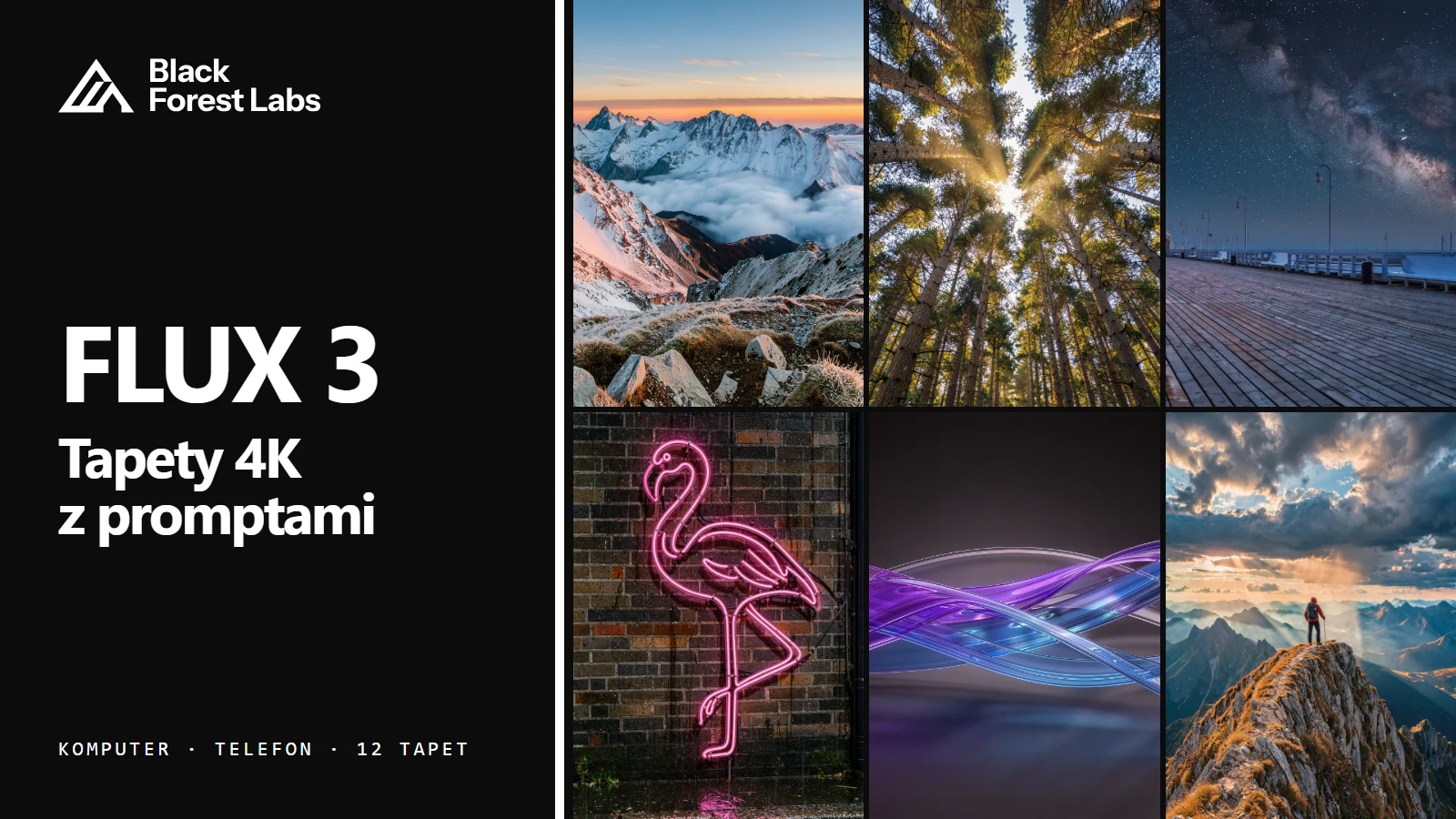 FLUX 3 Image - Tapety 4K z AI: 12 tapet na komputer i telefon z FLUX 3 (prompty)